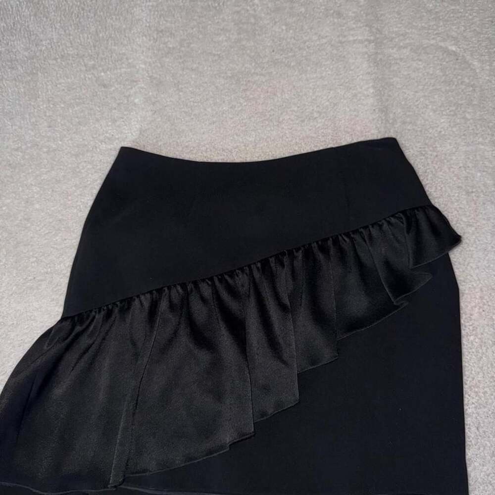 Cinq a Sept Asymmetrical Ruffle Mini Skirt Size 4 Black Satin